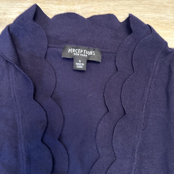 Perceptions Scalloped Navy Blue Cardigan - Picture 1 of 3